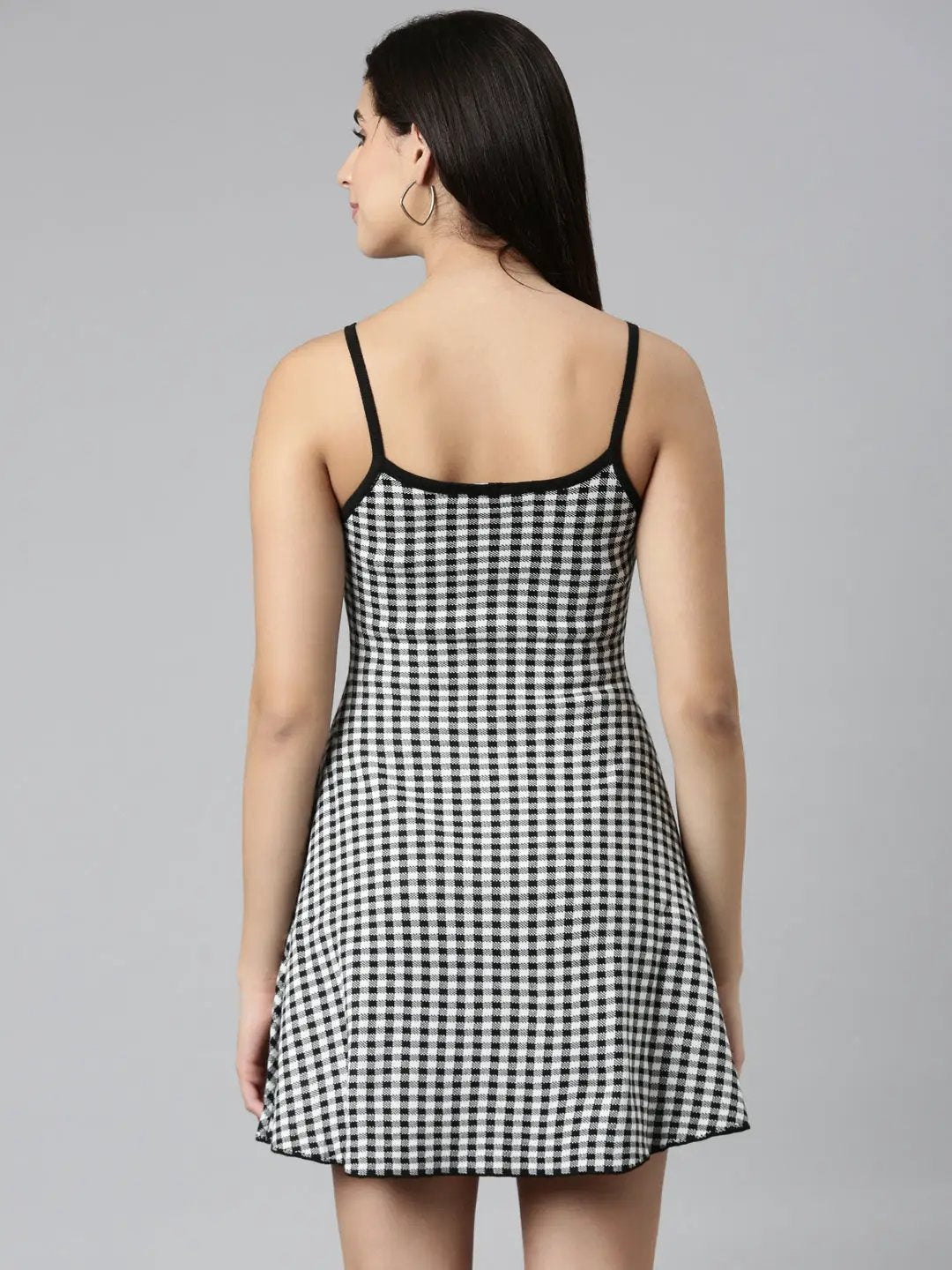 Women's White Checked A-Line Dress