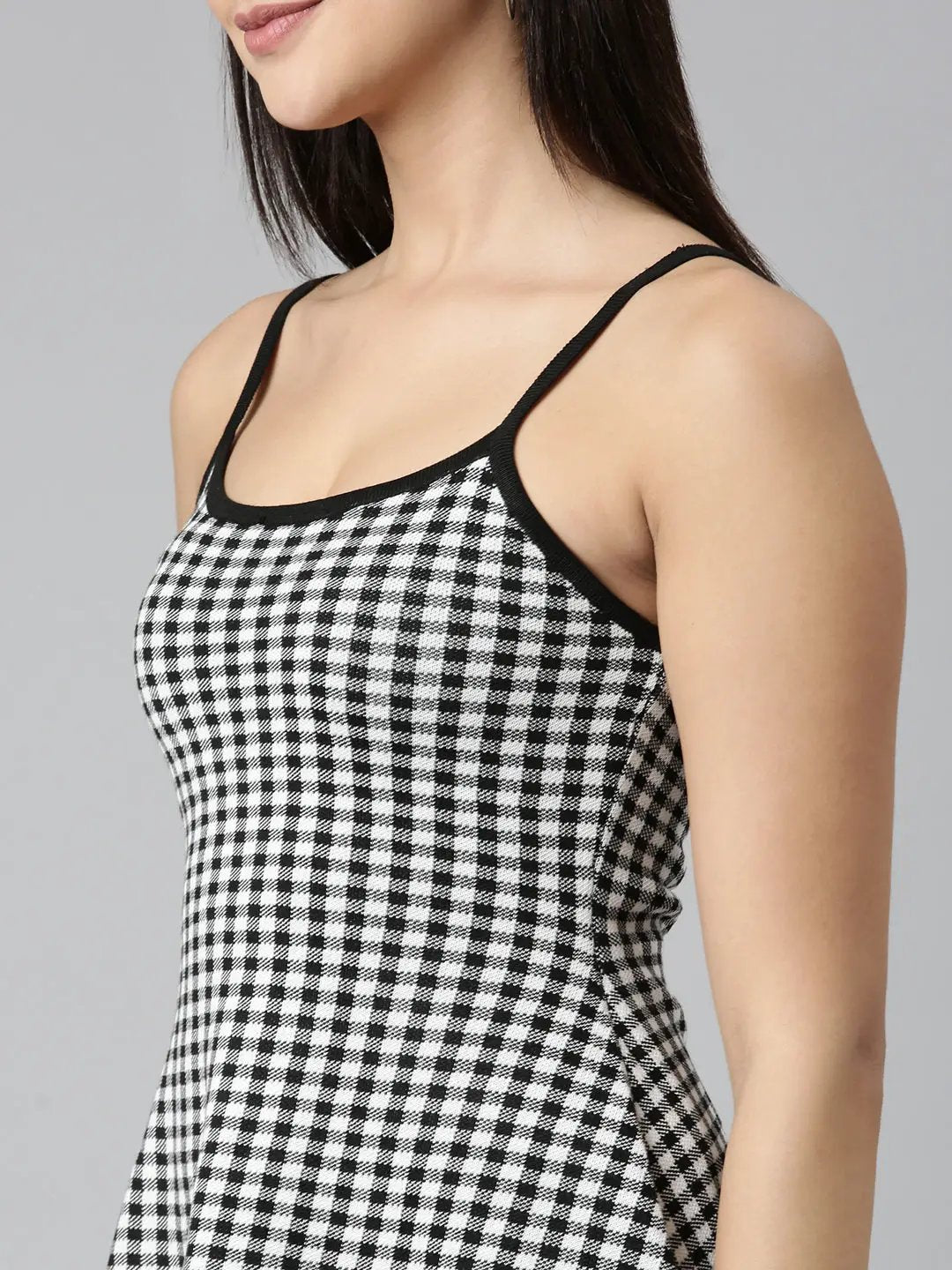 Women's White Checked A-Line Dress