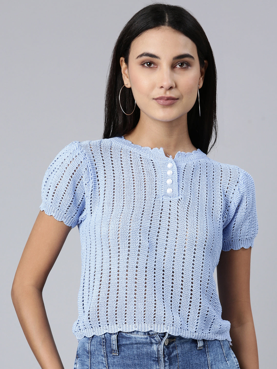 Women Blue Textured Crop Top