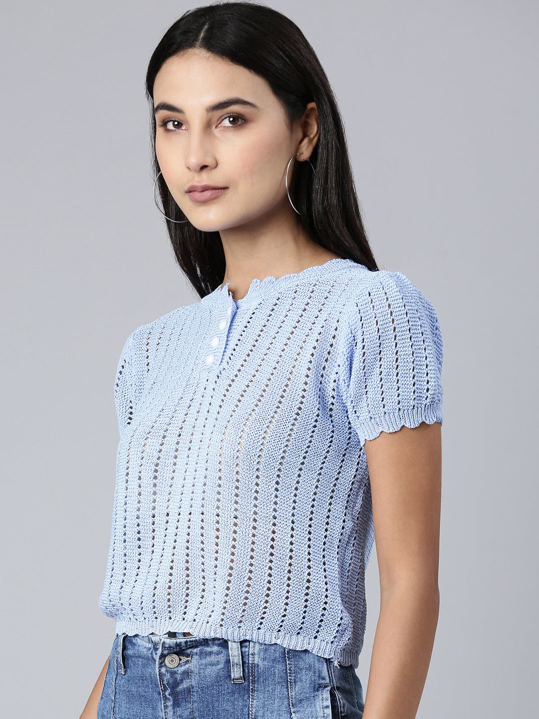 Women Blue Textured Crop Top