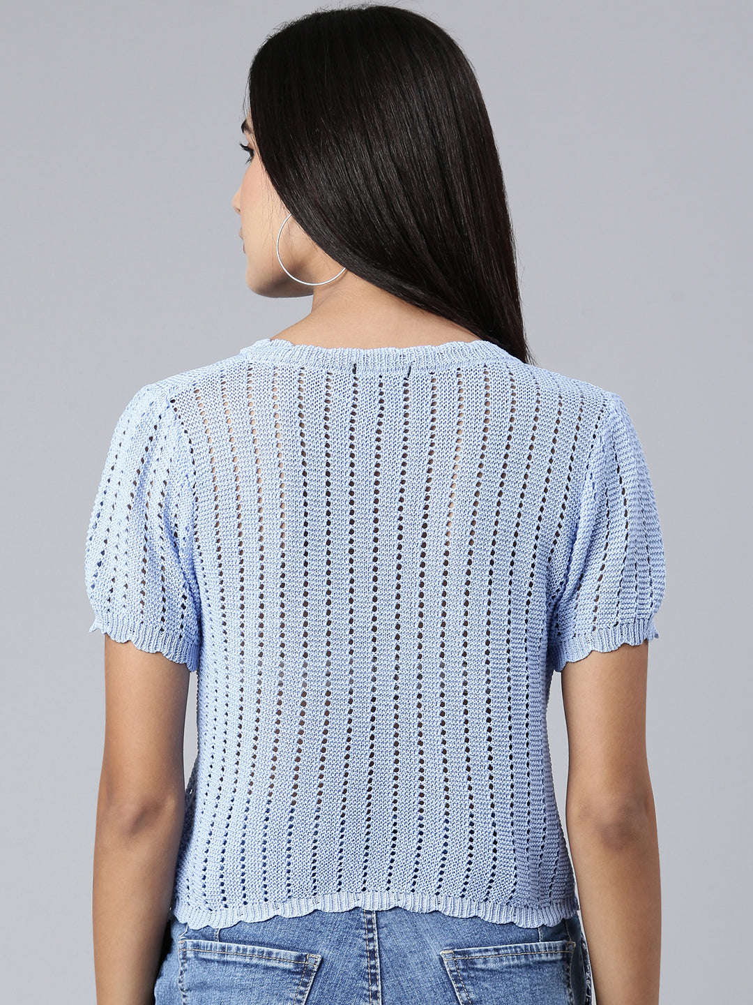 Women Blue Textured Crop Top