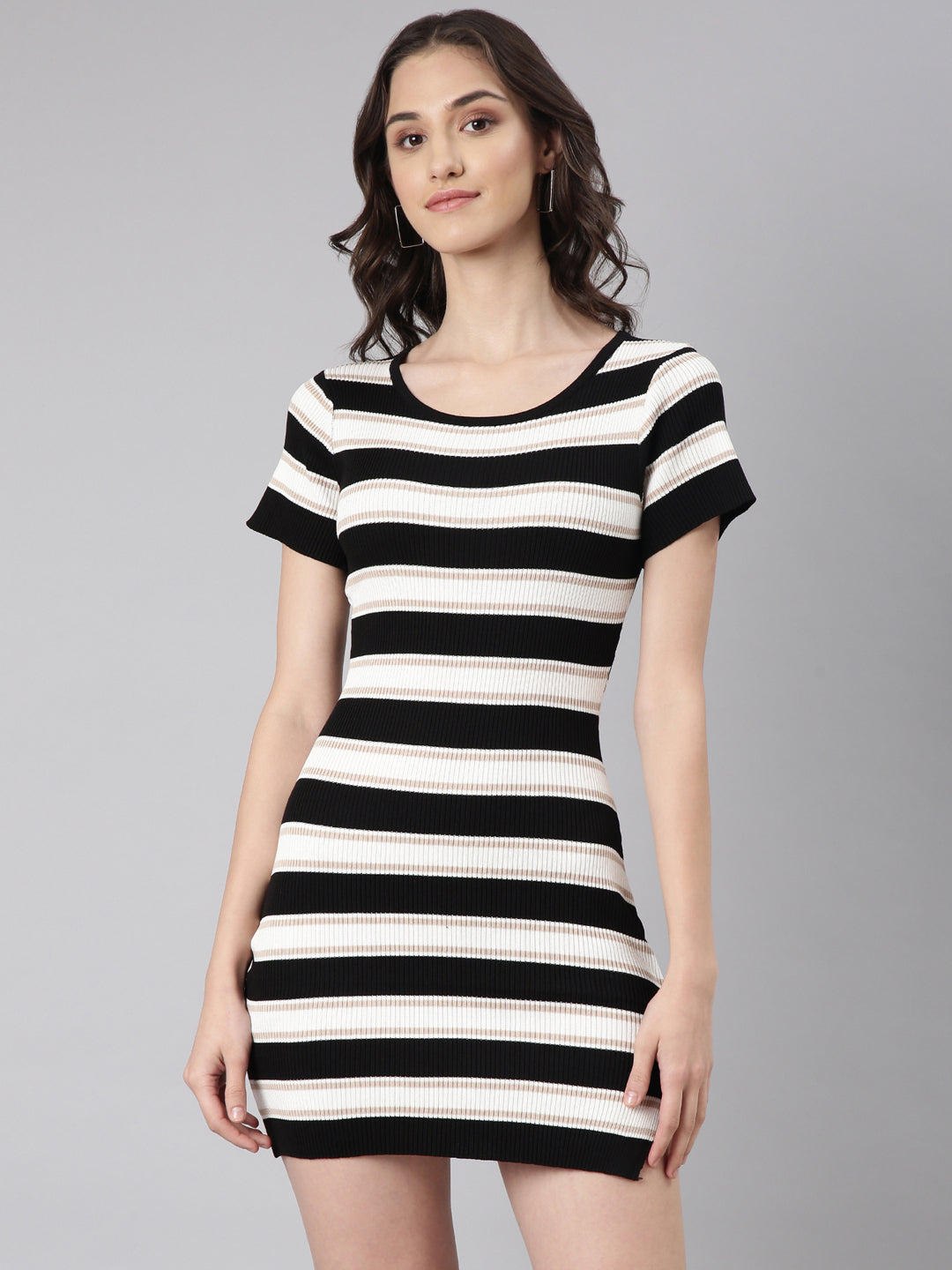 Women Black Striped Bodycon Dress