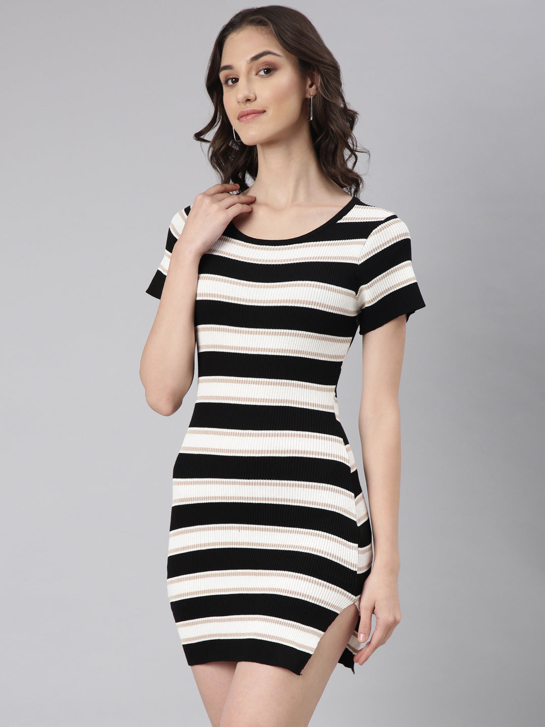 Women Black Striped Bodycon Dress