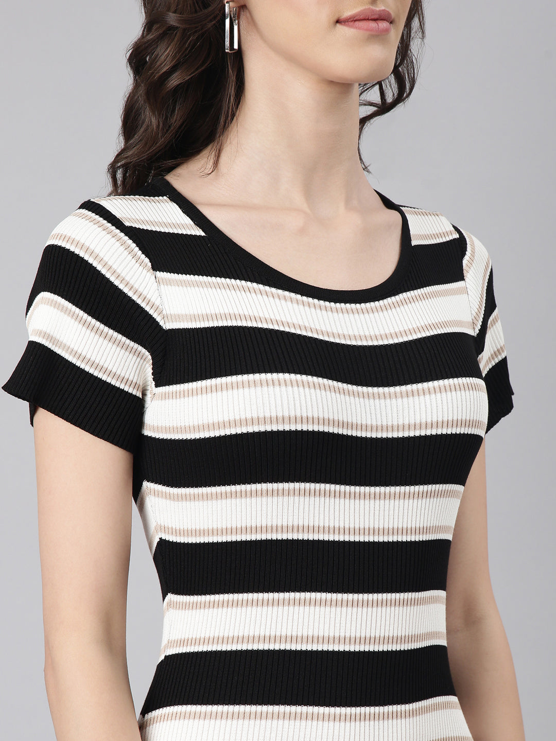 Women Black Striped Bodycon Dress