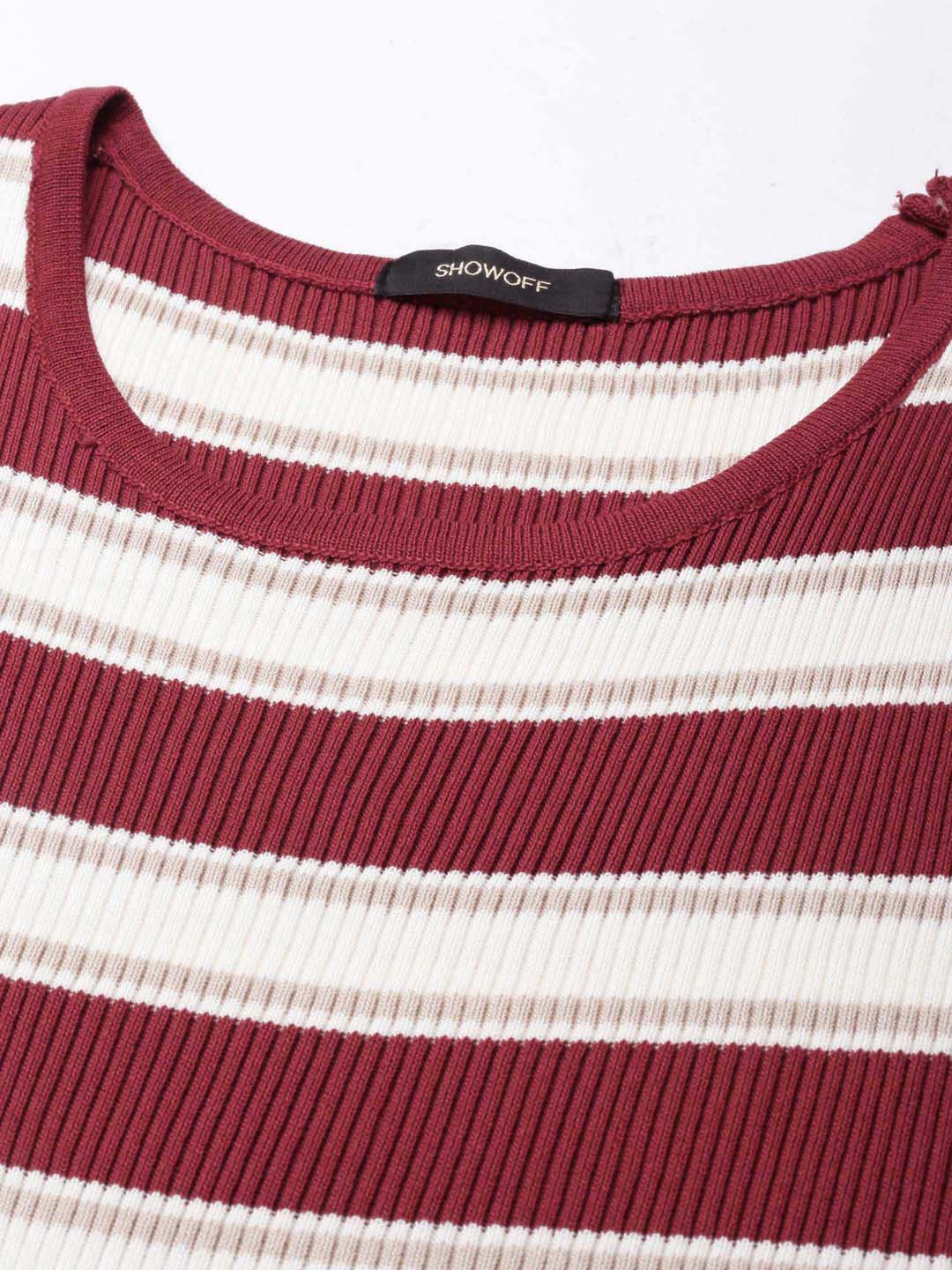 Women Maroon Striped Bodycon Dress