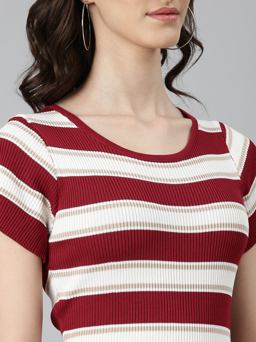 Women Maroon Striped Bodycon Dress