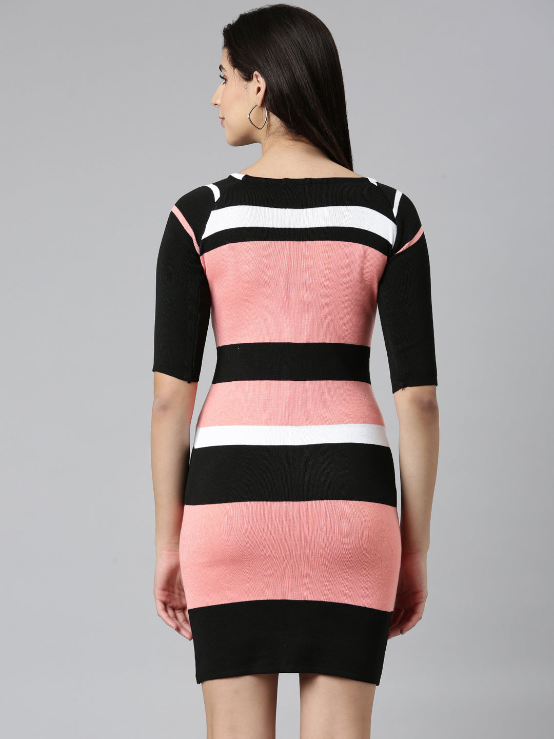 Women's Coral Colour blocked Ribbed Bodycon Dress