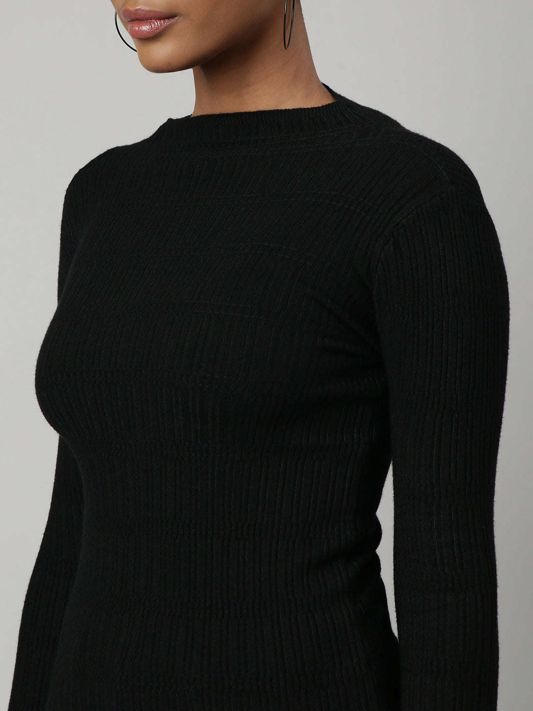 Women Black Solid Fitted Top