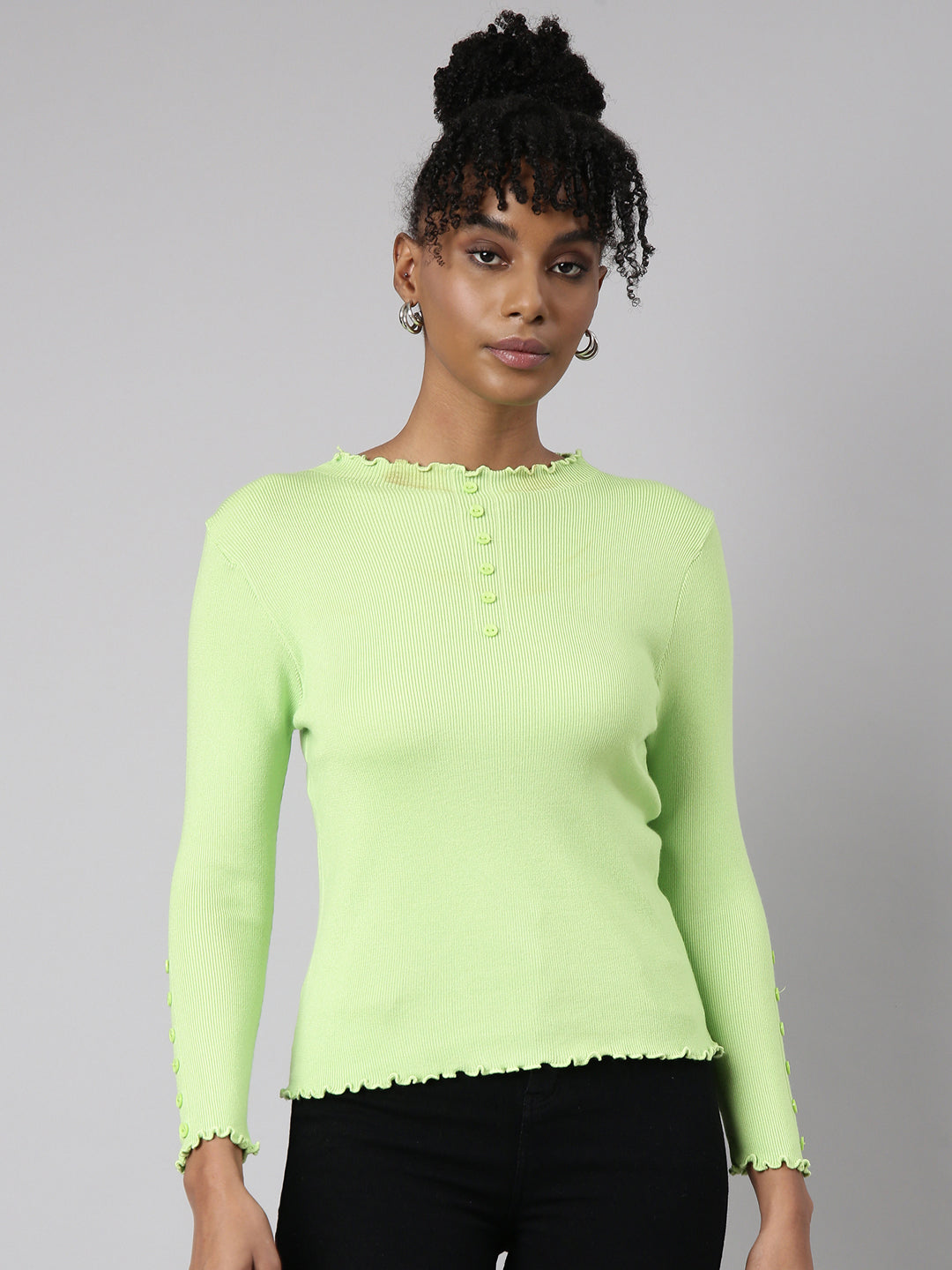 Women Green Solid Top