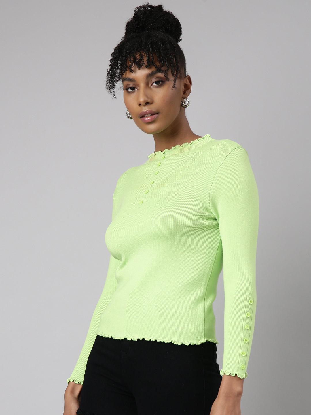 Women Green Solid Top