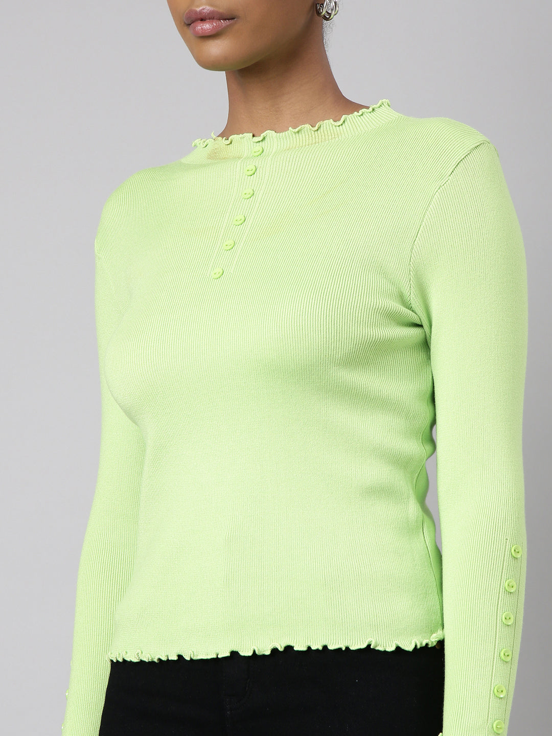 Women Green Solid Top