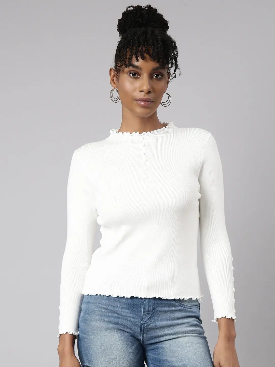 Women's Off White Solid Top