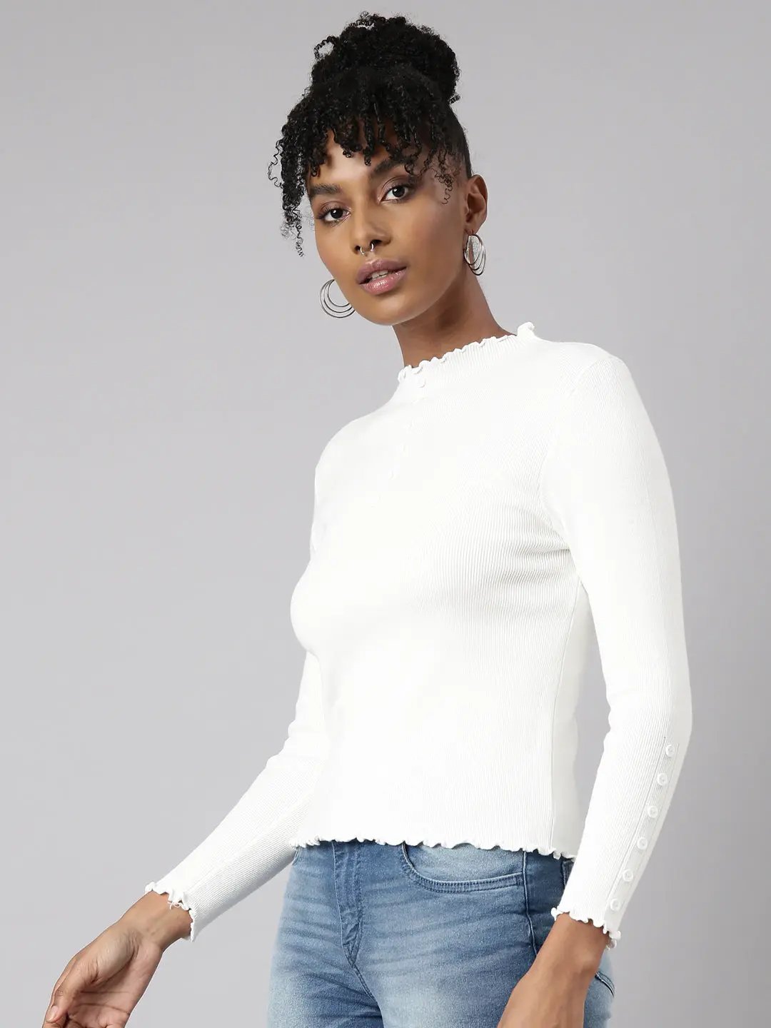 Women's Off White Solid Top