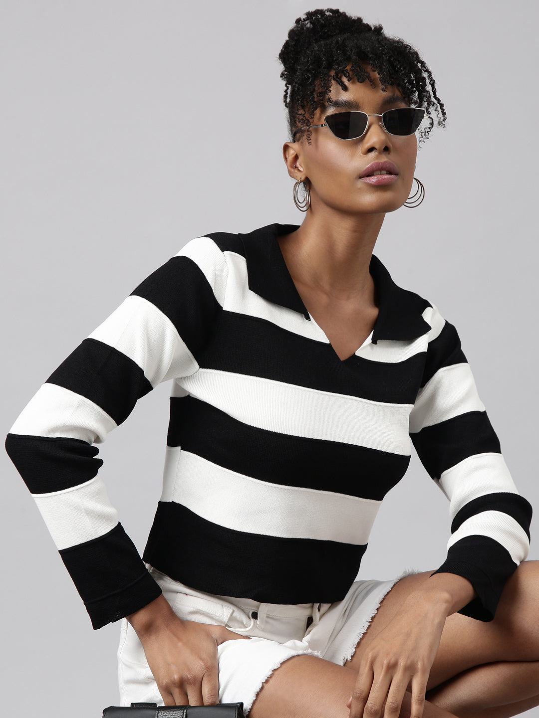 Women's Black Horizontal Stripes Crop Top