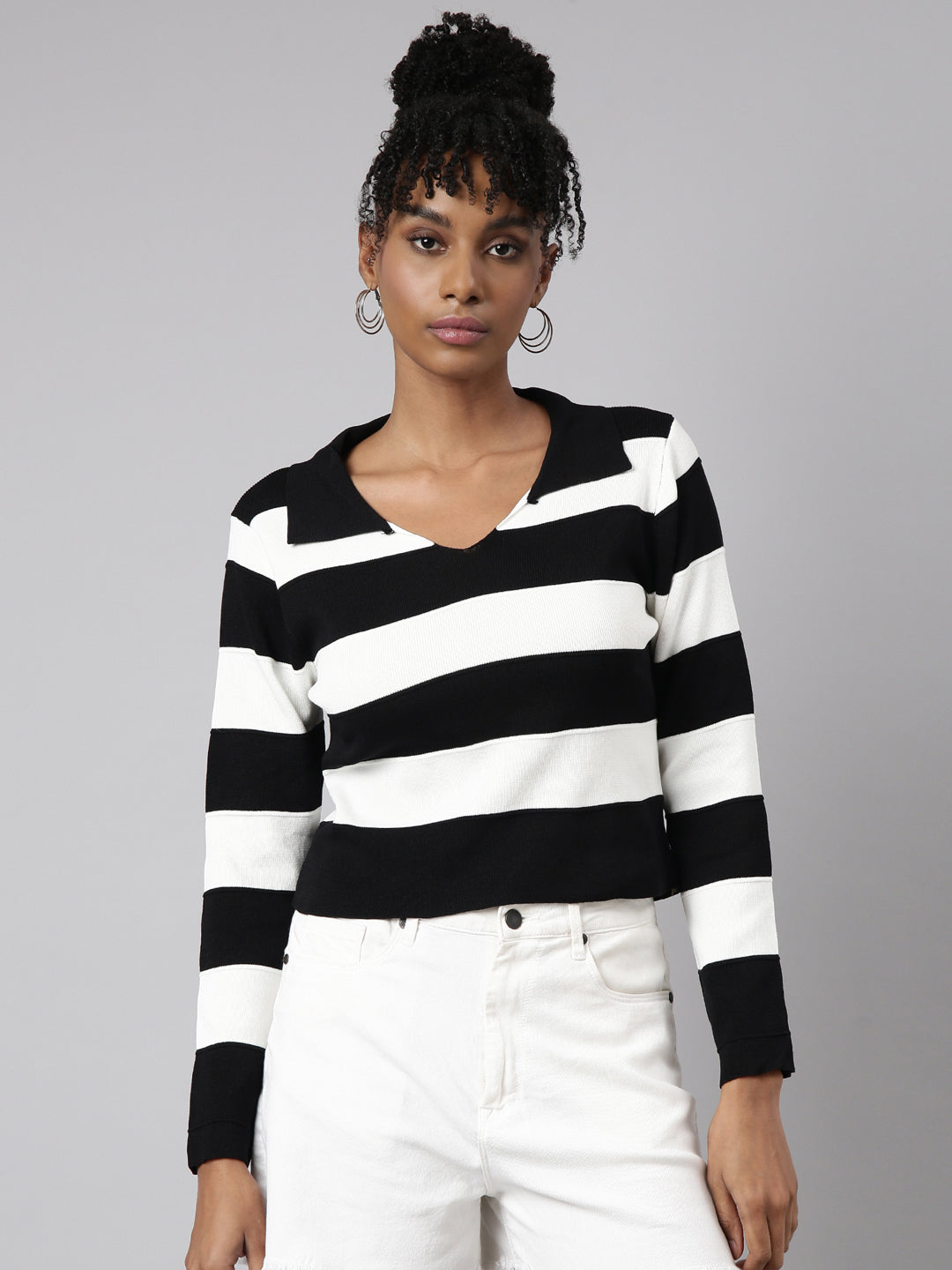 Women's Black Horizontal Stripes Crop Top
