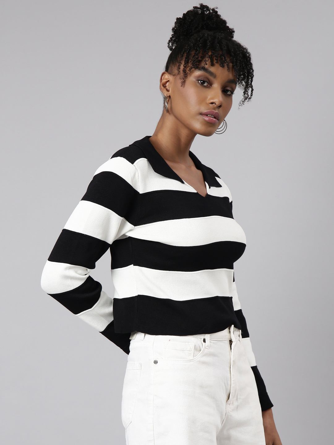 Women's Black Horizontal Stripes Crop Top