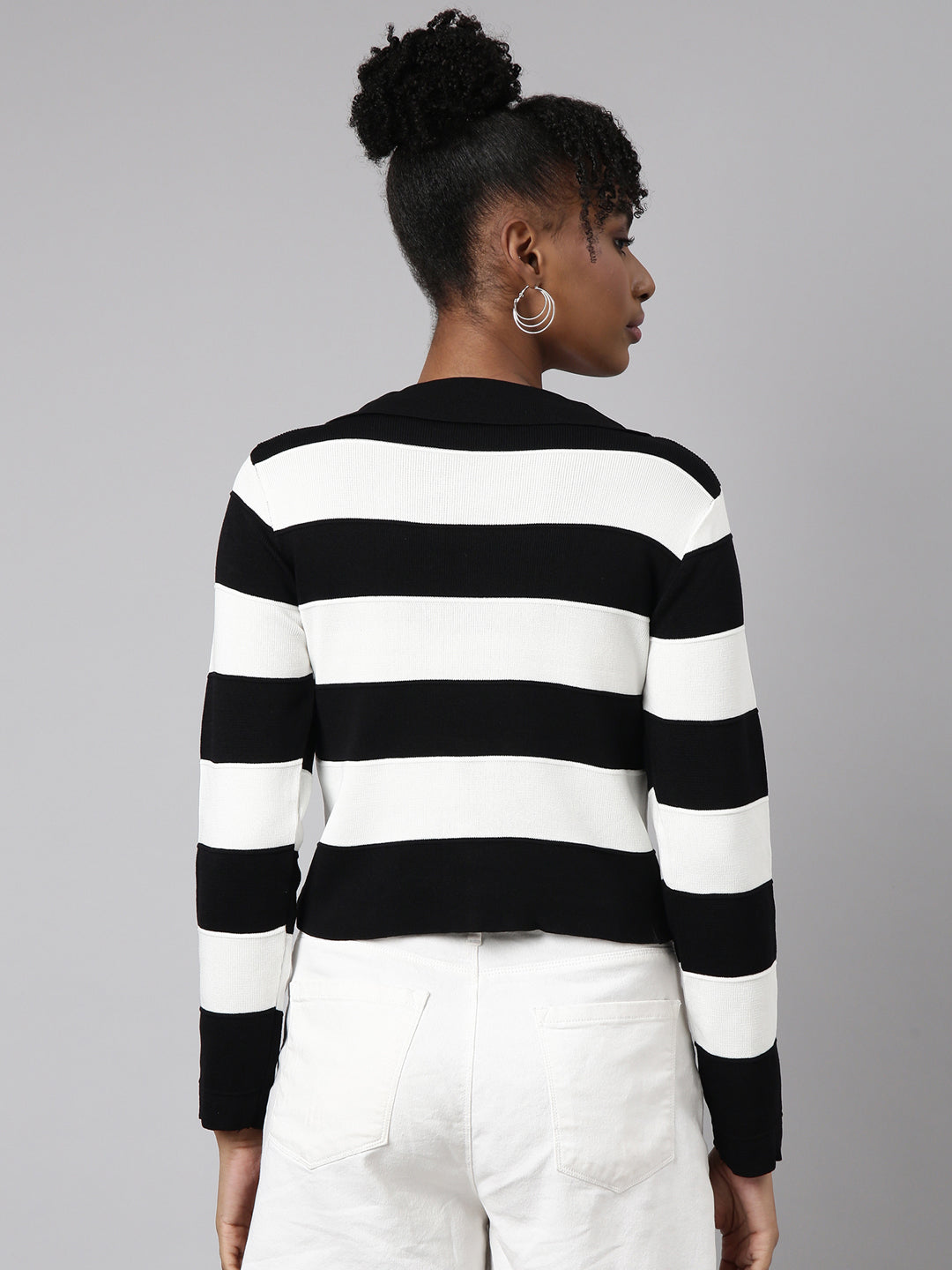 Women's Black Horizontal Stripes Crop Top