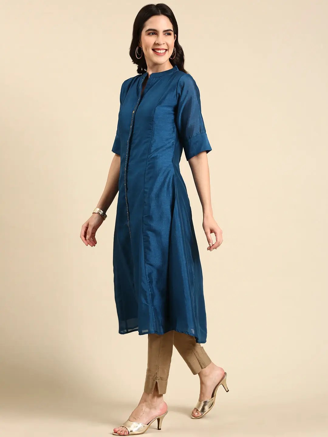Women's Teal Embellished Anarkali Kurta