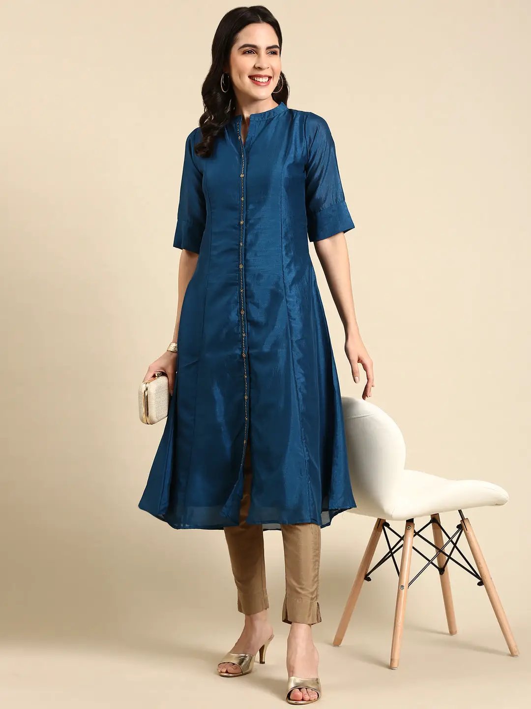 Women's Teal Embellished Anarkali Kurta