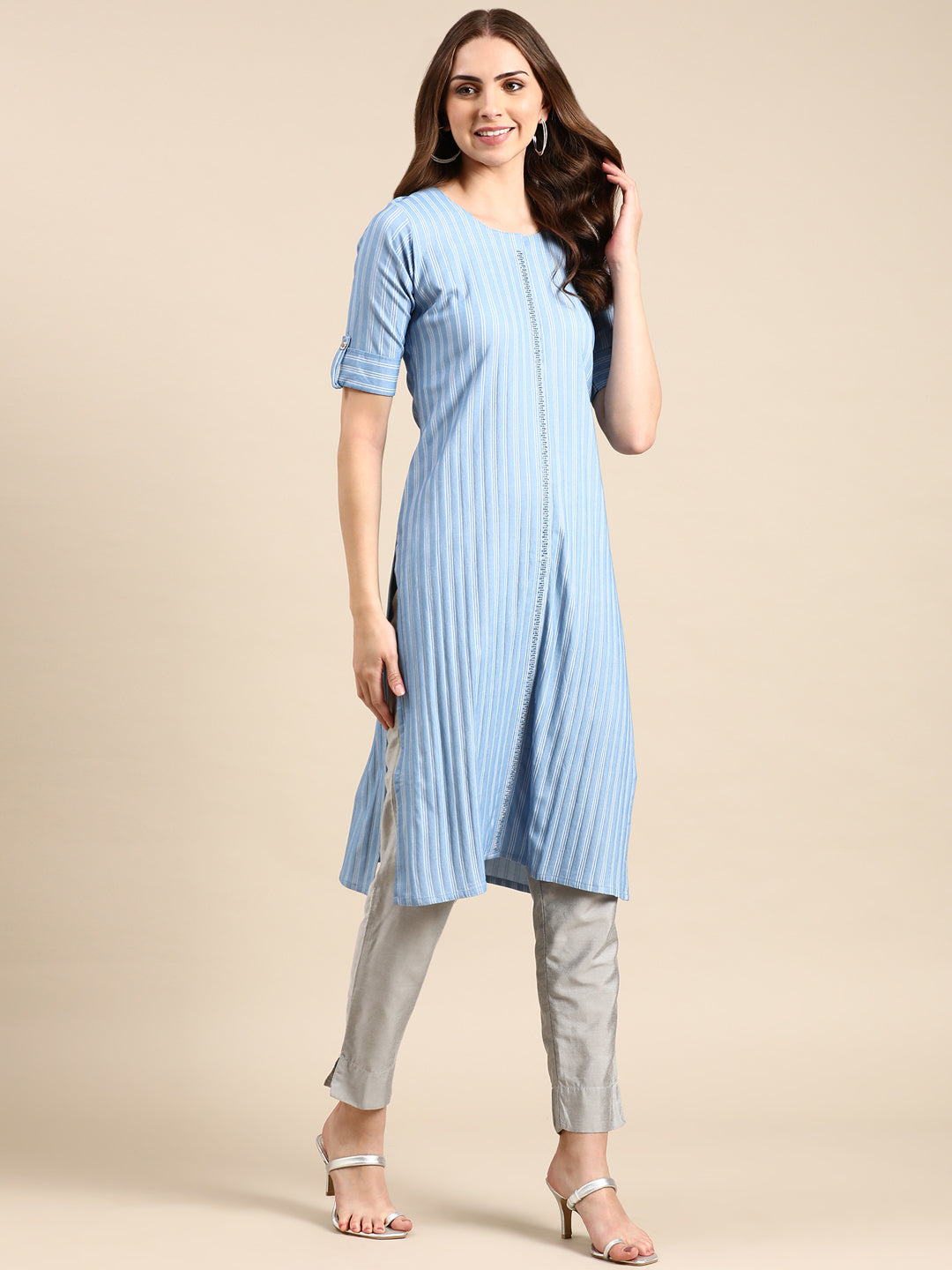 Women's Blue Printed Straight Kurta