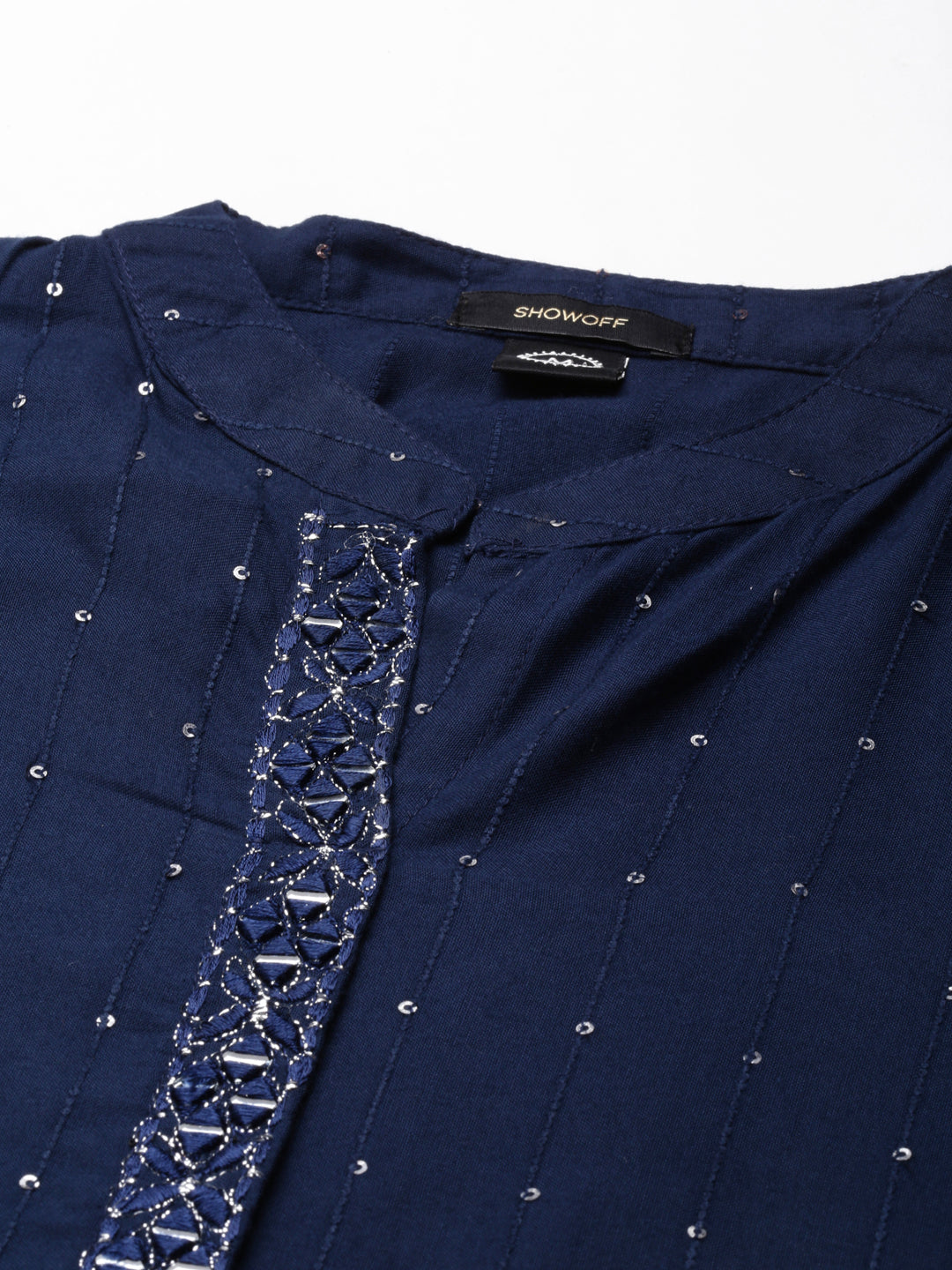 Women's Navy Blue Embellished Straight Kurta