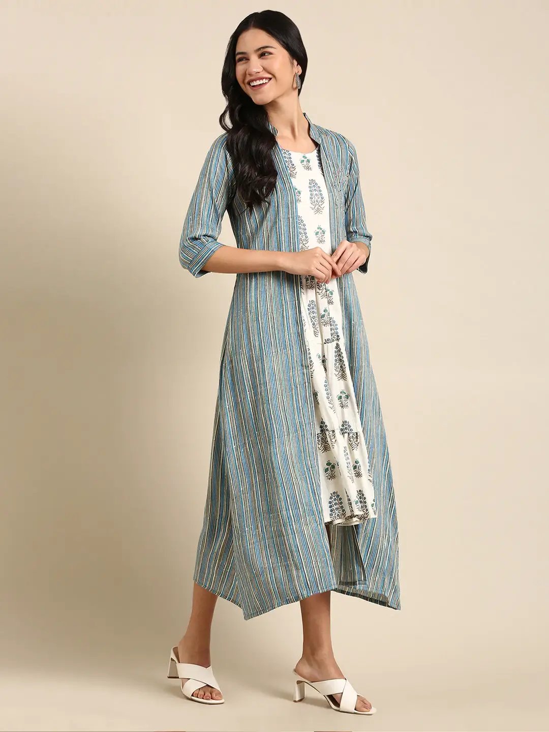 Women's White Printed Anarkali Kurta