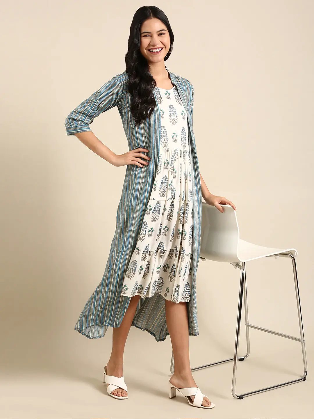Women's White Printed Anarkali Kurta