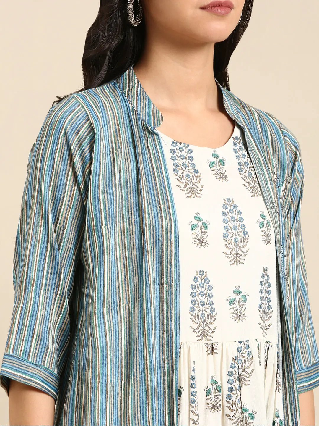 Women's White Printed Anarkali Kurta
