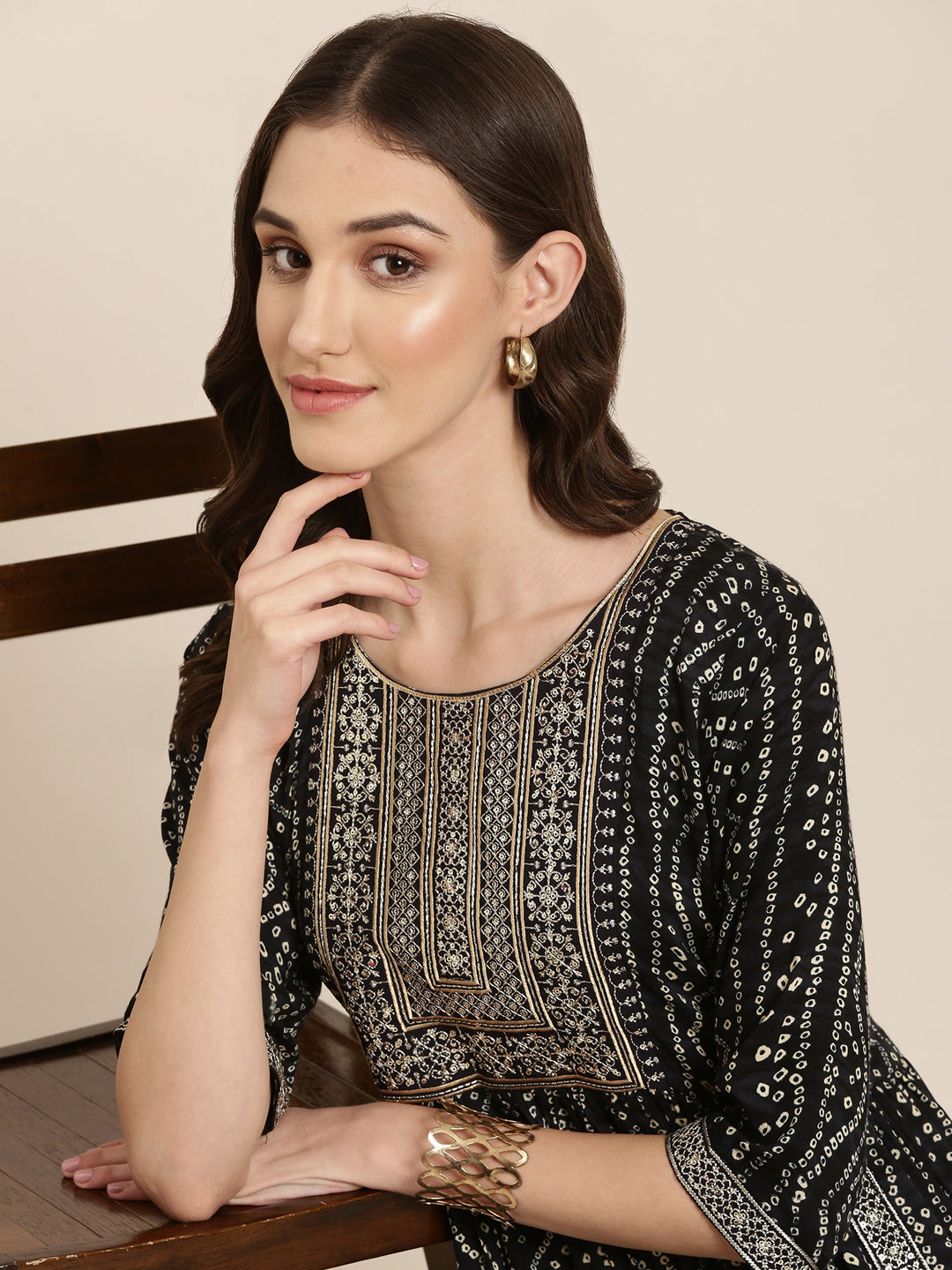 Women Black Printed Anarkali Kurta