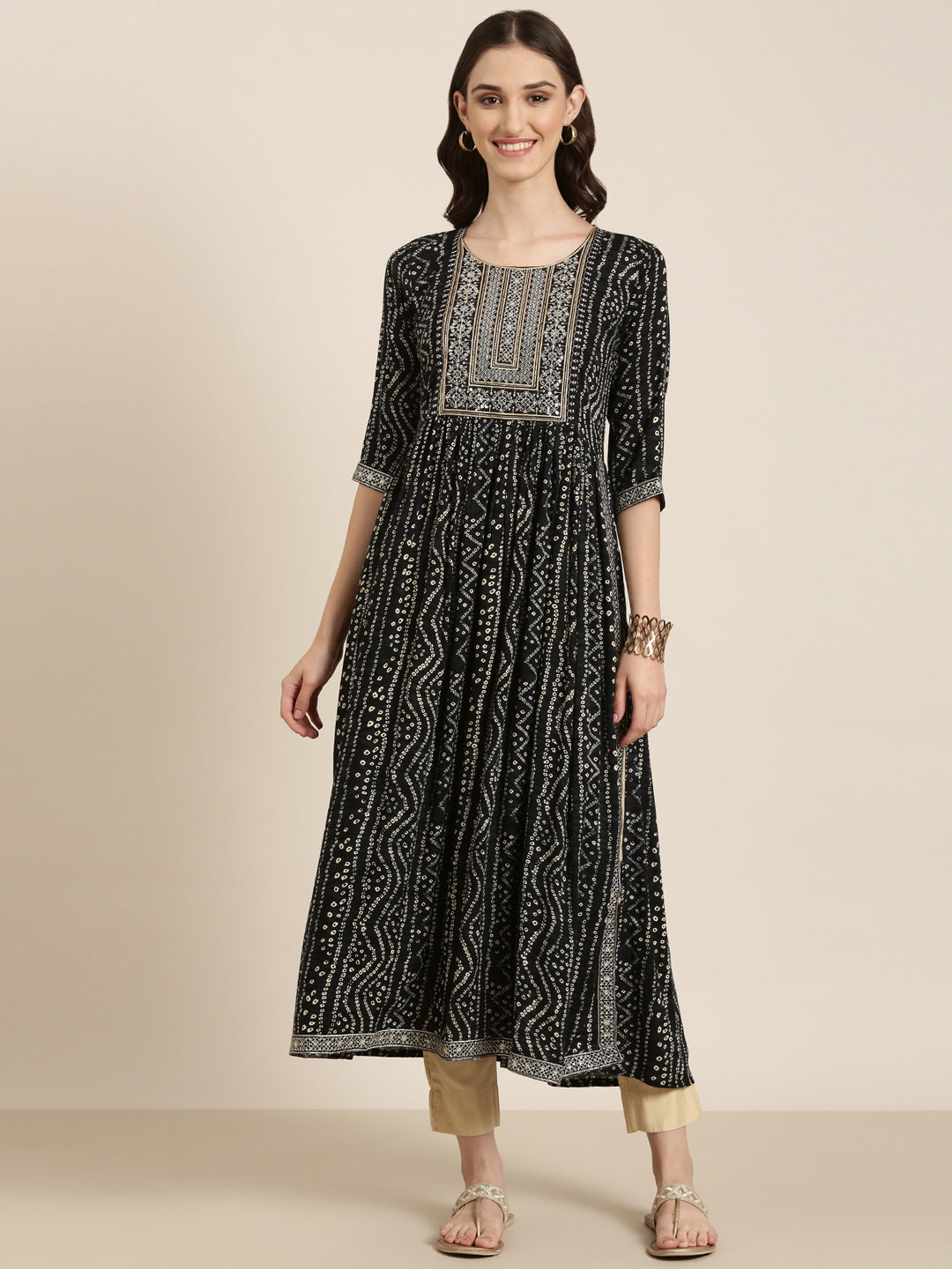 Women Black Printed Anarkali Kurta