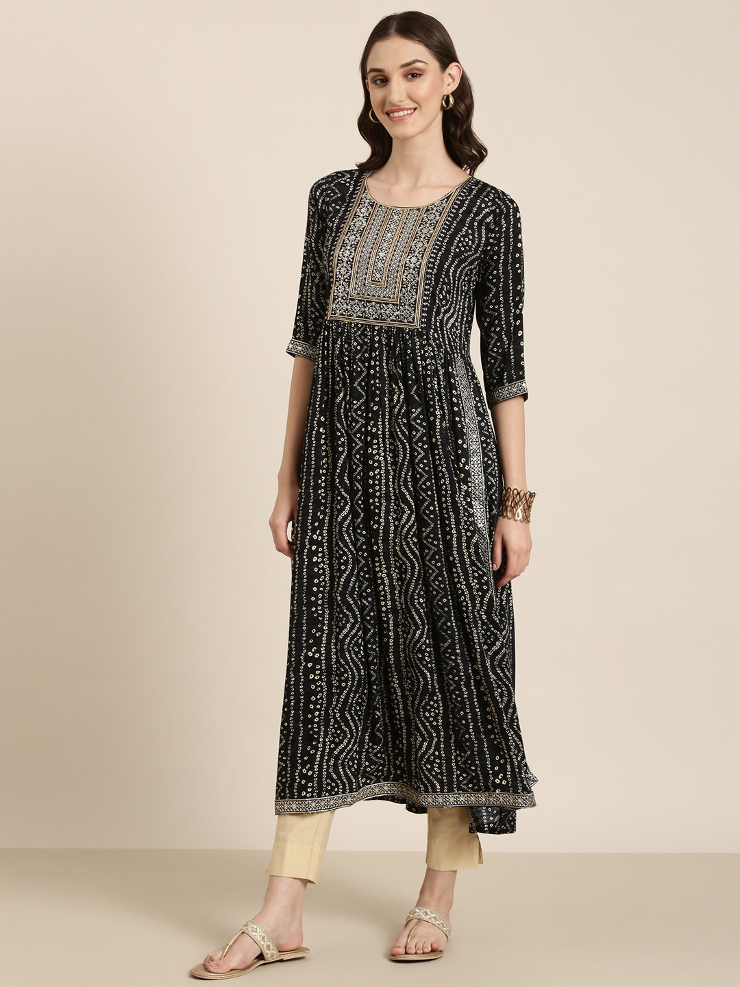 Women Black Printed Anarkali Kurta