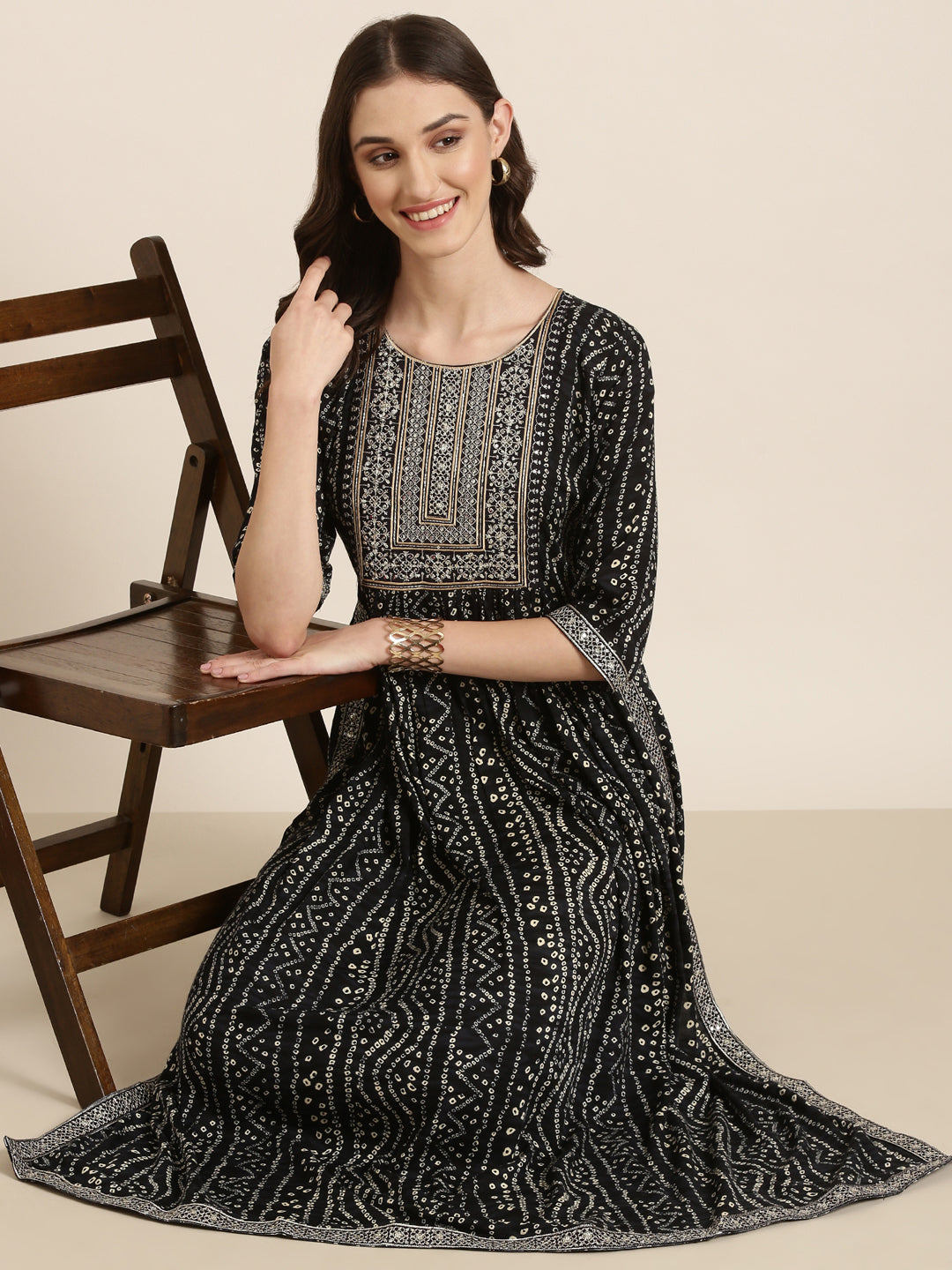 Women Black Printed Anarkali Kurta