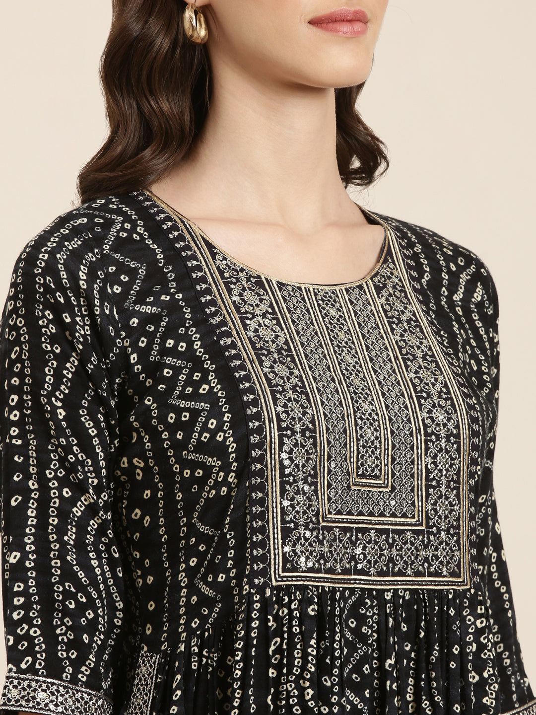 Women Black Printed Anarkali Kurta