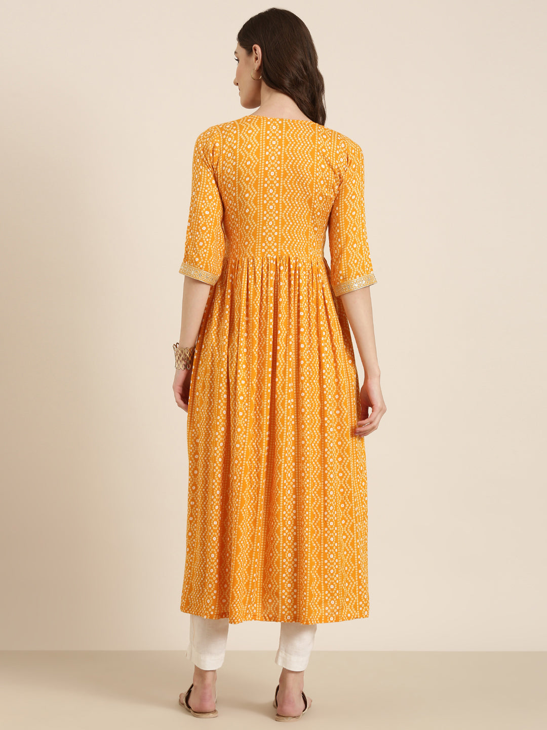 Women Mustard Printed Anarkali Kurta