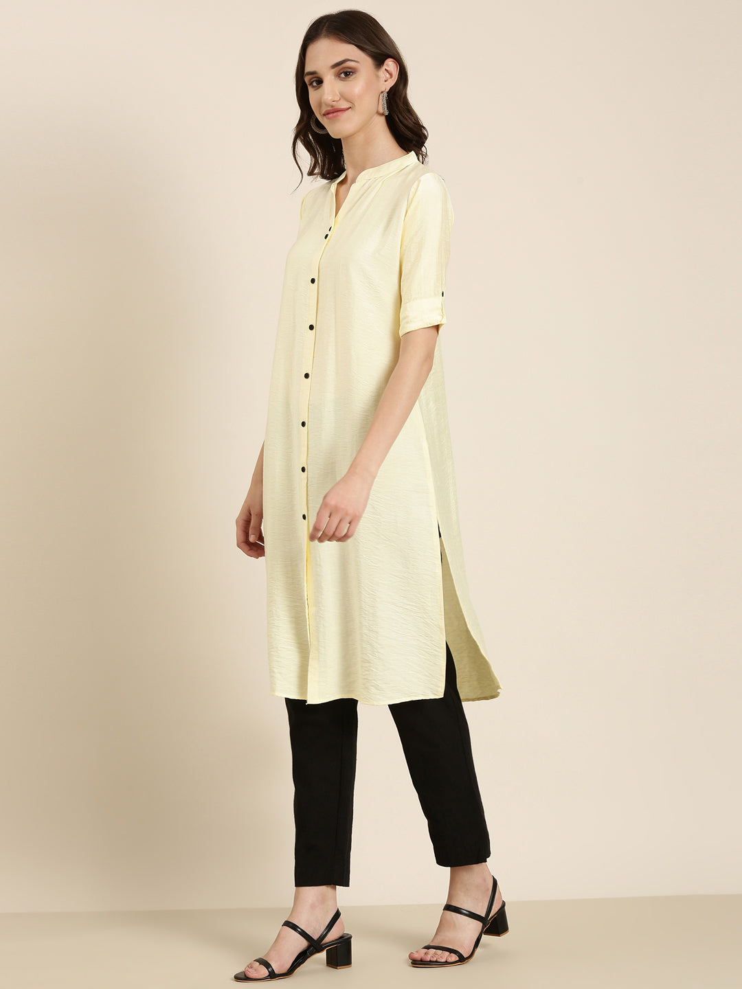 Women Cream Solid Straight Kurta