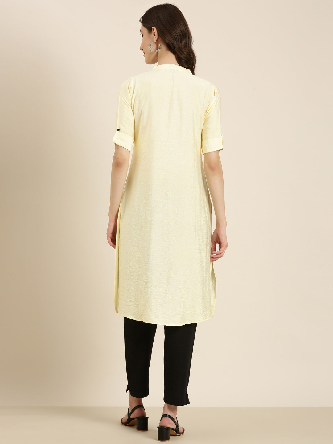 Women Cream Solid Straight Kurta