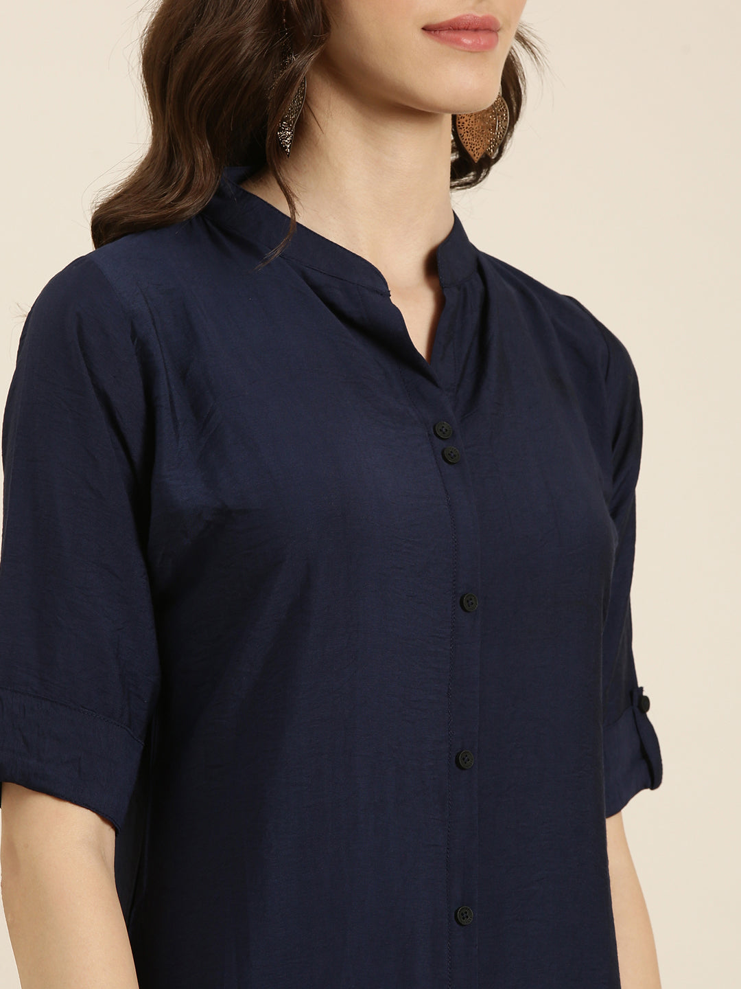 Women Navy Blue Solid Straight Kurta