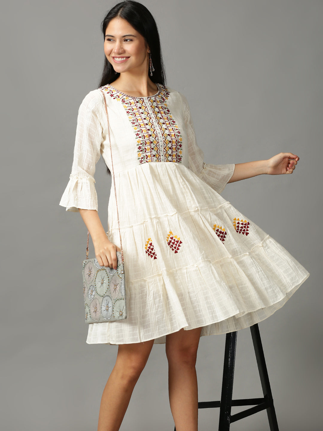 Women's Off White Solid Fit and Flare Kurta