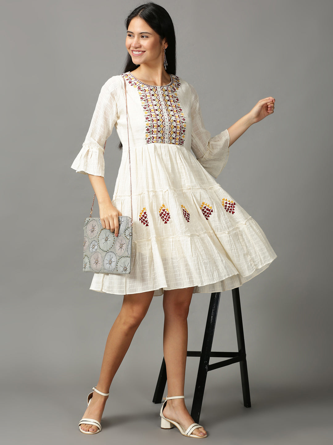 Women's Off White Solid Fit and Flare Kurta