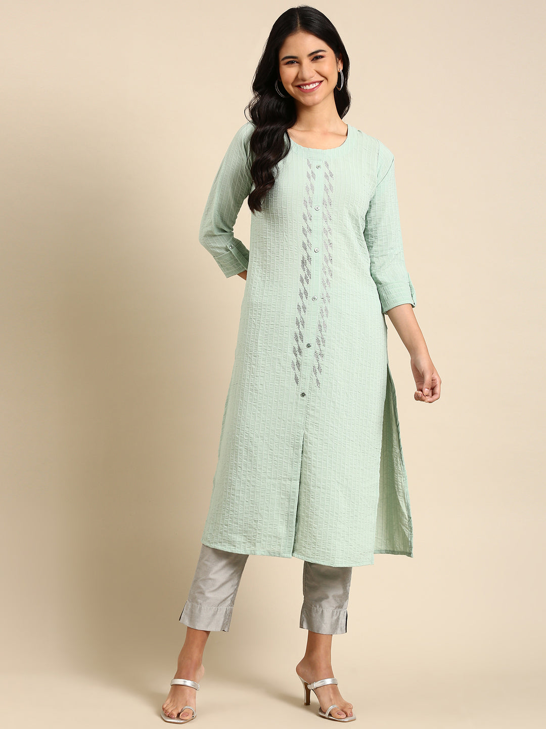 Women's Green Solid Straight Kurta