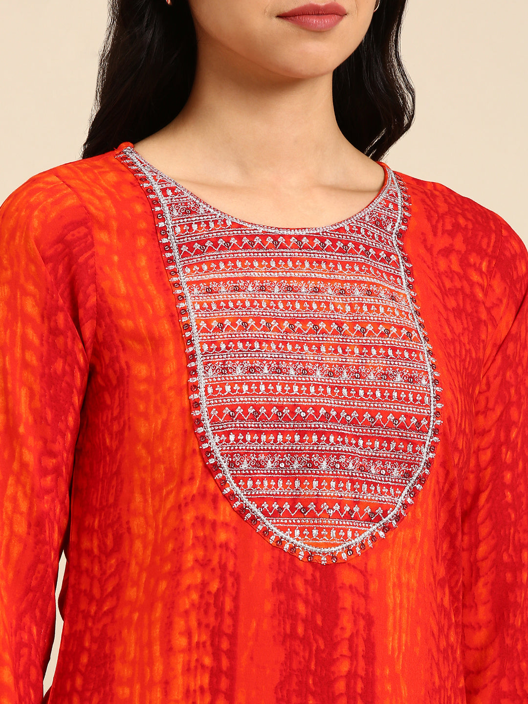 Women's Orange Printed Straight Kurta