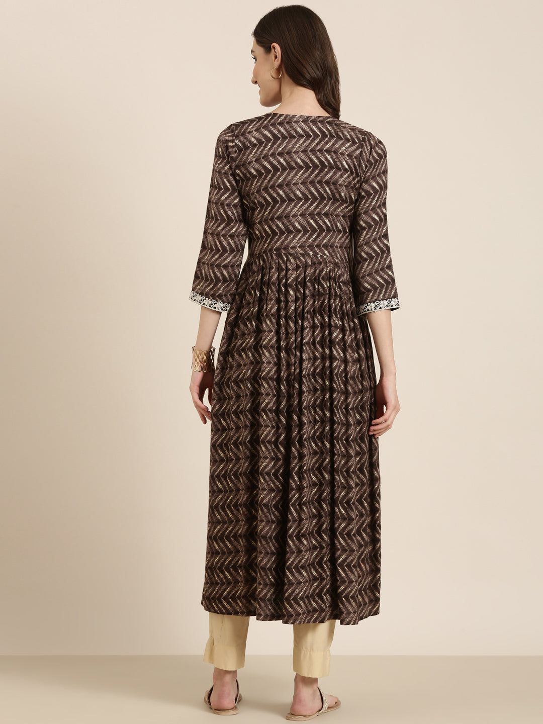 Women Taupe Printed Anarkali Kurta