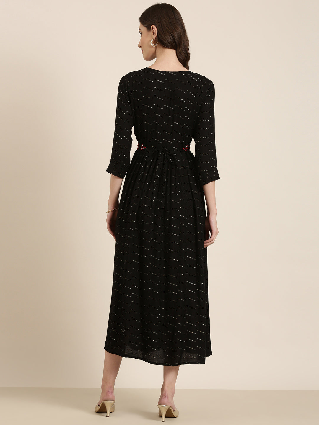 Women Black Embellished A-Line Kurta