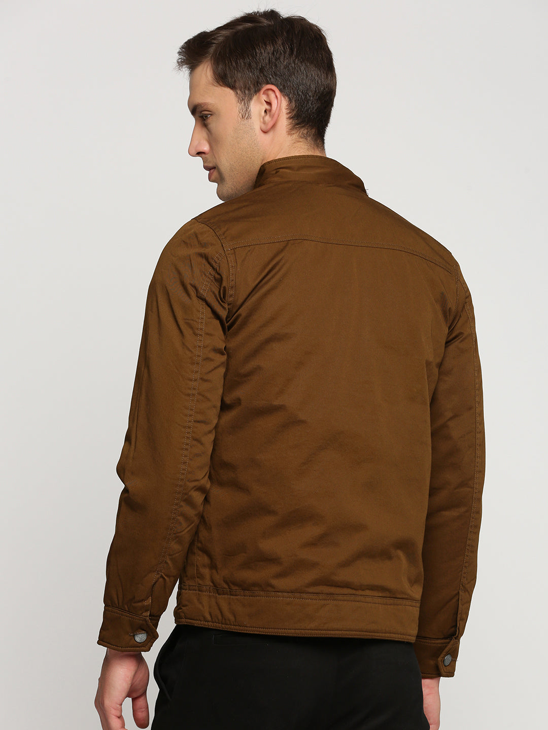 Men's Brown Mock Collar Cotton Tailored Jacket