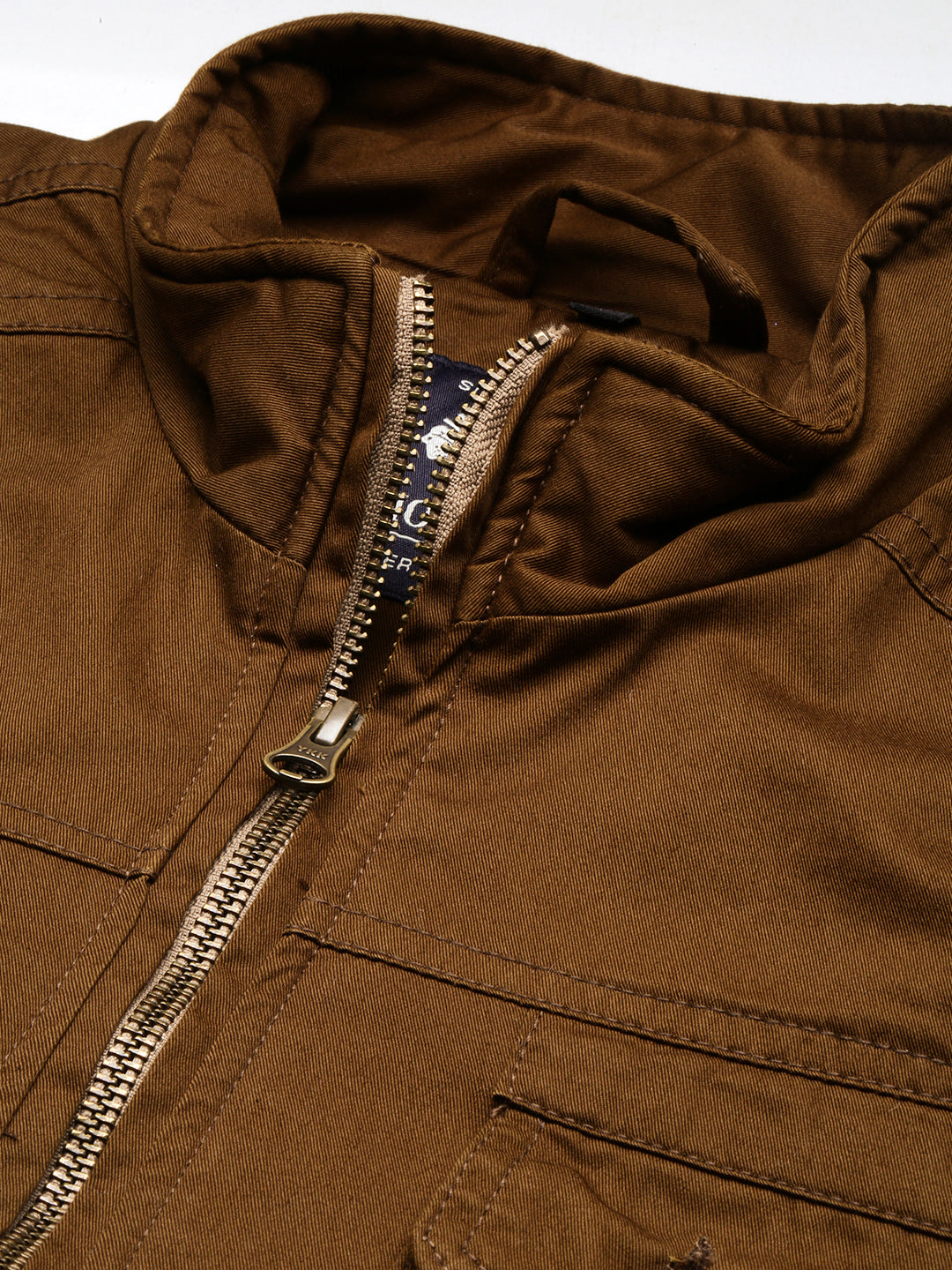 Men's Brown Mock Collar Cotton Tailored Jacket