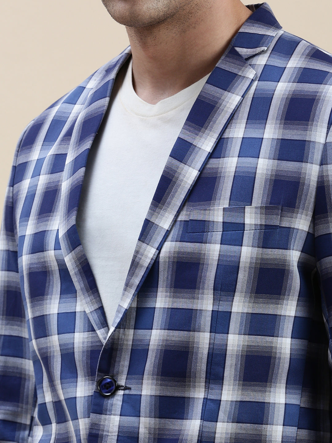 Men Blue Checked Casual Blazer