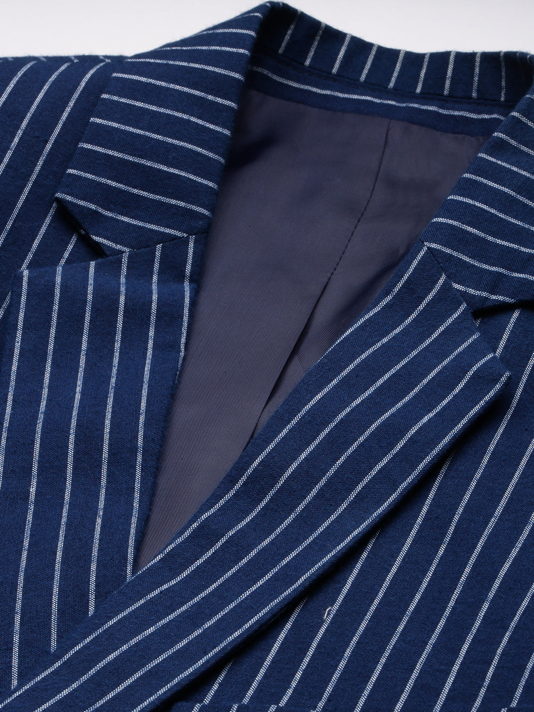 Men Navy Striped Casual Blazer