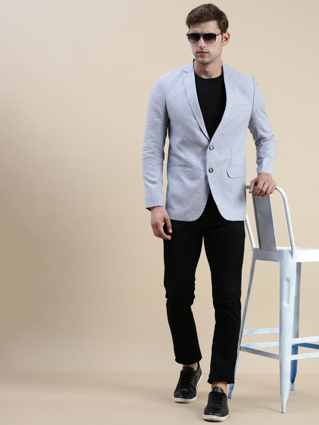 Men Blue Solid Casual Blazer