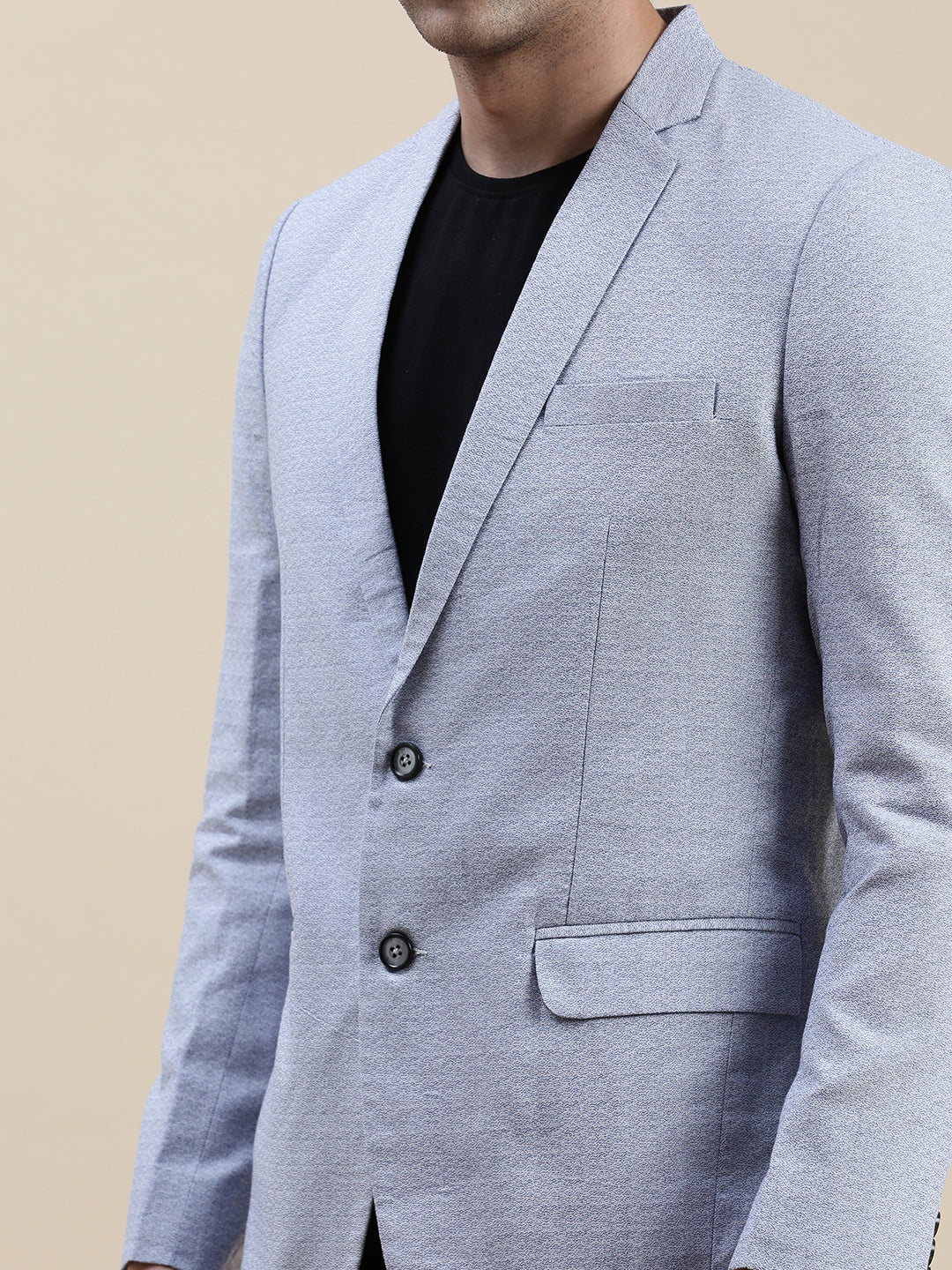 Men Blue Solid Casual Blazer