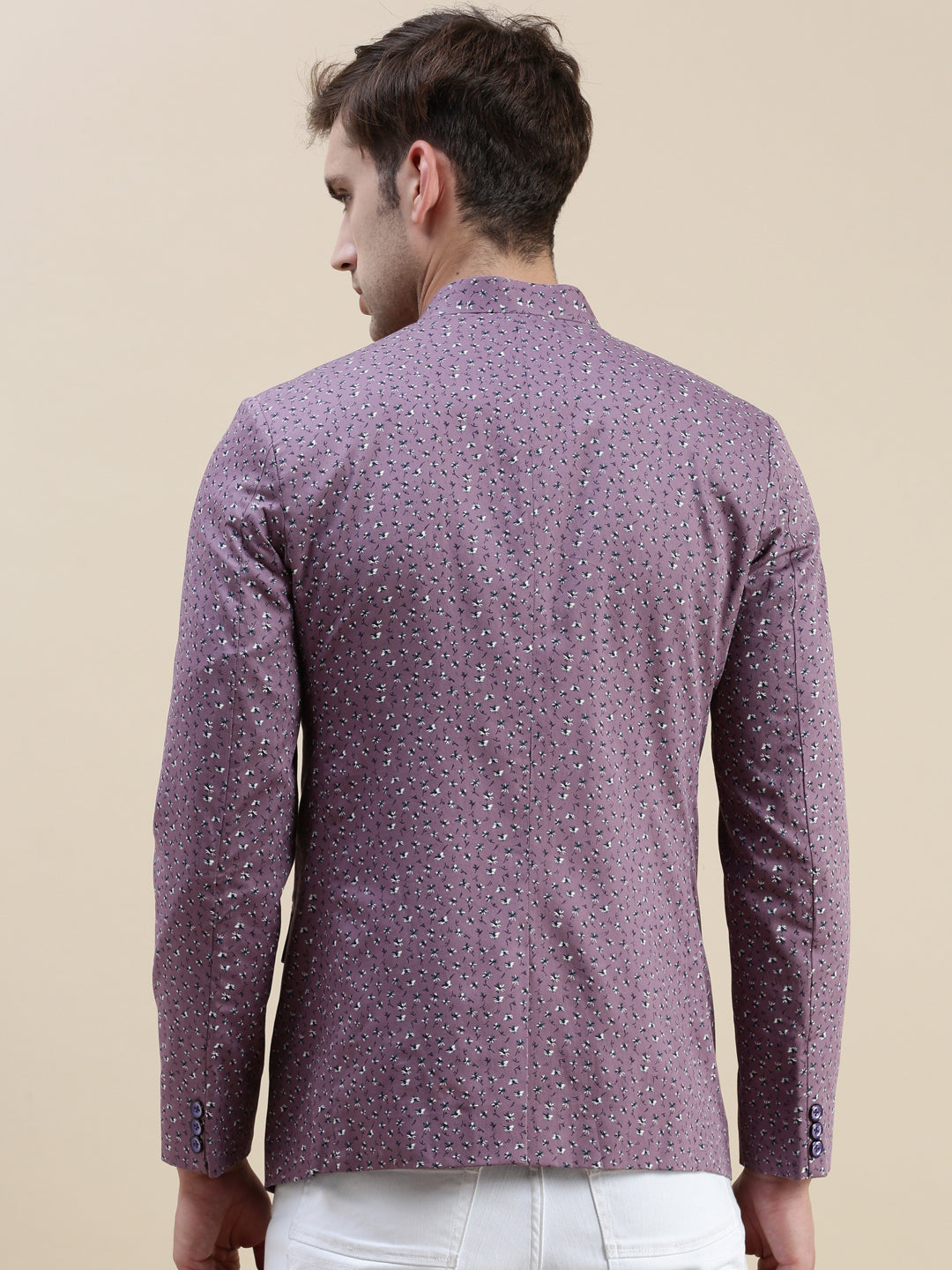 Men Lavender Printed Mandarin Collar Blazer